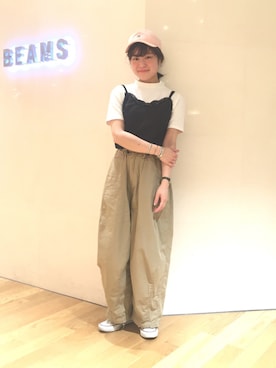 「アイテム（キャップ、ピンク系）」を使った、yamashita  aiさん（レディース・157cm）の夏コーディネート