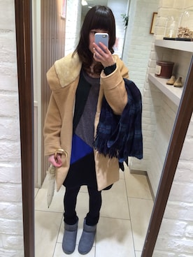 「ムートンブーツ」｜「アイテム（ステンカラーコート）」を使った、E**さん（レディース・158cm）の冬コーディネート