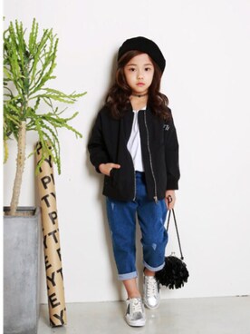 「アイテム（ナイロンジャケット）」を使った、lapinbebeさん（キッズ・120cm）の冬コーディネート