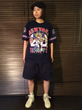 「90s」｜「アイテム（ハンチング/ベレー帽）」を使った、4523tieさん（レディース・161cm）の夏コーディネート