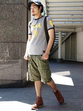 「TYPE BLUE（タイプブルー）のアイテム（帽子）」を使った、奥野翼さん（メンズ・180cm）の夏コーディネート