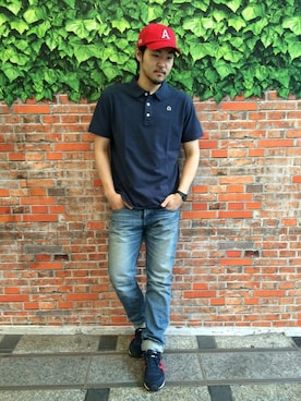 「ノームコア」｜「アイテム（キャップ）」を使った、奥野翼さん（メンズ・180cm）の夏コーディネート