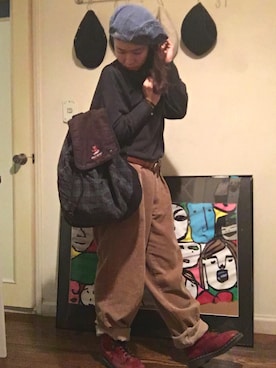 「NIKE(ナイキ)のアイテム(ハンチング/ベレー帽)」を使った、Nagiさん(レディース・154cm)の秋コーディネート