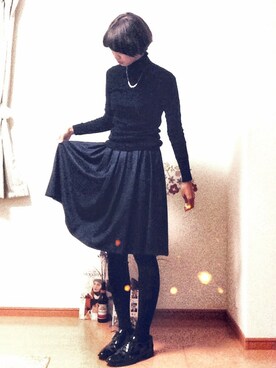 「黒タートルネック」｜「アイテム（その他シューズ）」を使った、yuurin9140さん（レディース・170cm）の冬コーディネート