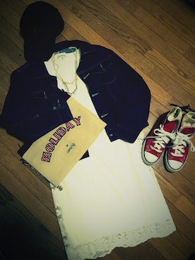 「春ワンピ」｜「アイテム（デニムジャケット）」を使った、ayさん（レディース・159cm）の春コーディネート