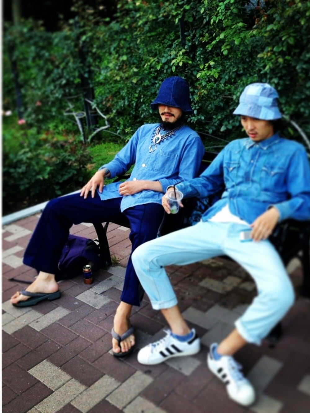 「ENGINEERED GARMENTS、NEEDLES、Nepenthes」｜「Engineered GarmentsのDayton shirt（シャツ/ブラウス、ブルー系）」を使った、bebebebe3さん（メンズ・176cm）の夏コーディネートの1枚目の写真
