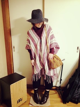 「WEGO（ウィゴー）のアイテム（ポンチョ）」を使った、meguさん（レディース・153cm）の秋コーディネート