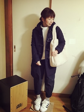 「ネルシャツ」｜「アイテム（ダッフルコート）」を使った、meguさん（レディース・153cm）の冬コーディネート