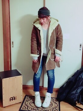 「niko and...（ニコアンド）のアイテム（ムートンコート）」を使った、meguさん（レディース・153cm）の冬コーディネート