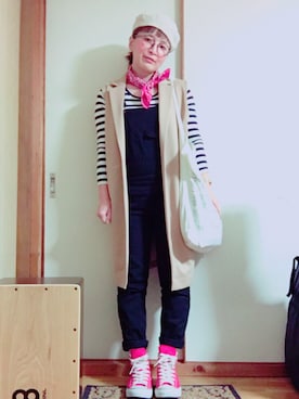 「ロングベスト」｜「アイテム（サロペット/オーバーオール）」を使った、meguさん（レディース・153cm）の春コーディネート