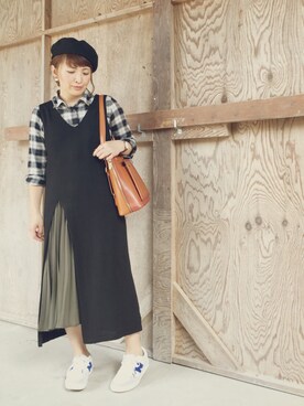 「フランネルシャツ」｜「アイテム（ワンピース/ドレス）」を使った、meguさん（レディース・153cm）の秋コーディネート