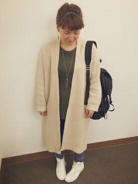 「デニムレギンス」｜「アイテム（アクセサリー）」を使った、meguさん（レディース・153cm）の秋コーディネート