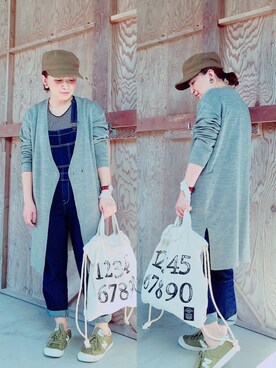 「コーディガン」｜「アイテム（オールインワン・サロペット）」を使った、meguさん（レディース・153cm）の秋コーディネート