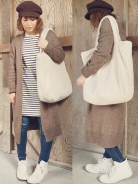 「コーディガン」｜「アイテム（チュニック）」を使った、meguさん（レディース・153cm）の秋コーディネート