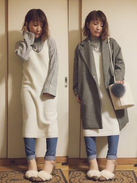 「セットアイテム」｜「アイテム（チェスターコート）」を使った、meguさん（レディース・153cm）の秋コーディネート