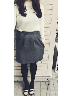 「丸首ニット」｜▽aykさん（レディース・157cm）の冬コーディネート