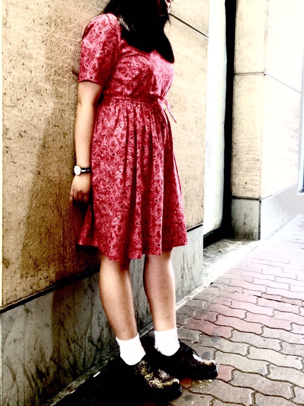 「ペイズリー、Dr.Martens、ドクターマーチン、gothic、2016AW、handmade」｜「made by granmaのアイテム（ワンピース、レッド系）」を使った、mosaccoさん（レディース・158cm）の夏コーディネートの1枚目の写真