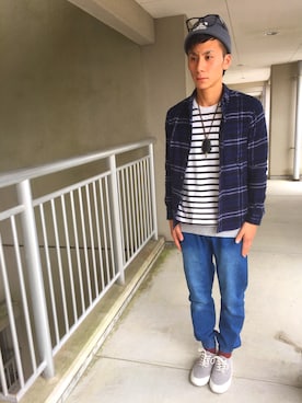 「BLUE WORK（ブルーワーク）のアイテム（トップス）」を使った、Norihiko Satoさん（メンズ・177cm・20代）の冬コーディネート