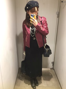 「stradivarius（ストラディバリウス）のアイテム（ライダースジャケット）」を使った、まちゅんさん（レディース・168cm）の秋コーディネート