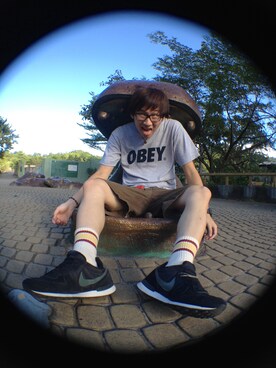 「OBEY」｜「アイテム（タイツ/ストッキング）」を使った、肚袋折さん（メンズ・181cm）の秋コーディネート