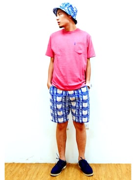 「POINTER（ポインター ）のアイテム（その他シューズ）」を使った、Henry Chienさん（メンズ・176cm）の夏コーディネート