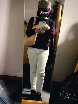 「アイテム（トートバッグ、オレンジ系）」を使った、ネックさん（レディース・152cm）の冬コーディネート