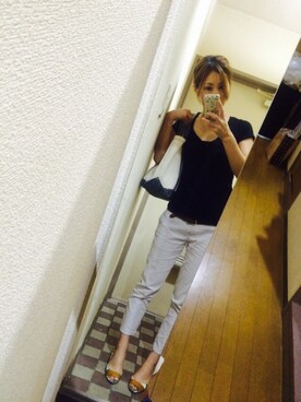 「ZARA（ザラ）のアイテム（Tシャツ/カットソー、ブラック系）」を使った、HaNaさん（レディース・157cm）の夏コーディネート
