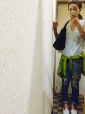 「GAP（ギャップ）のアイテム（トップス、グリーン系）」を使った、HaNaさん（レディース・157cm）の夏コーディネート
