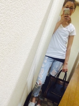 「ZARA（ザラ）のアイテム（Tシャツ/カットソー、ホワイト系）」を使った、HaNaさん（レディース・157cm）の夏コーディネート
