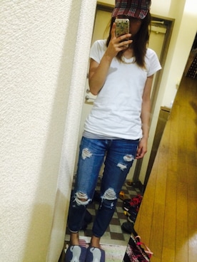 「ZARA（ザラ）のアイテム（Tシャツ/カットソー、ホワイト系）」を使った、HaNaさん（レディース・157cm）の夏コーディネート