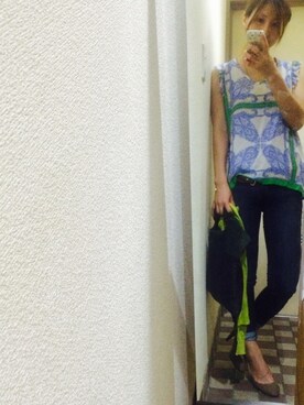 「JILL STUART（ジルスチュアート）のアイテム（シャツ/ブラウス、ブルー系）」を使った、HaNaさん（レディース・157cm）の夏コーディネート