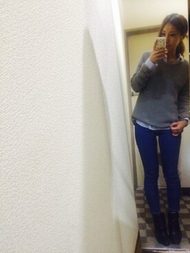 「Rodeo Crowns（ロデオクラウンズ）のアイテム（デニムパンツ、ブルー系）」を使った、HaNaさん（レディース・157cm）の秋コーディネート