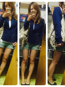 「UNIQLO（ユニクロ）のアイテム（シャツ/ブラウス、ブルー系）」を使った、HaNaさん（レディース・157cm）の秋コーディネート