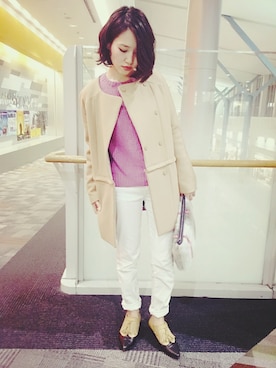 「ピンクニット」｜ヤスダさん（レディース・155cm）の冬コーディネート