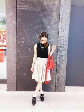 「ハイネックトップス」｜ヤスダさん（レディース・155cm）の夏コーディネート