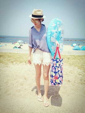 「EMODA（エモダ）のアイテム（水着/着物・浴衣）」を使った、ヤスダさん（レディース・157cm）の夏コーディネート