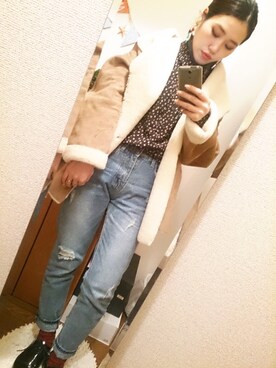 「アダムエロペ」｜「アイテム（その他シューズ）」を使った、ヤスダさん（レディース・157cm）の冬コーディネート