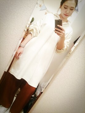 「アダムエロペ」｜「アイテム（ワンピース/ドレス）」を使った、ヤスダさん（レディース・157cm）の冬コーディネート