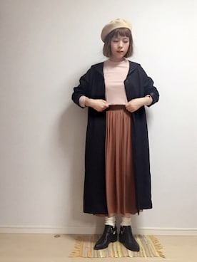 「ロングジャケット」｜「アイテム（ハンチング/ベレー帽）」を使った、☆★gizmo★☆さん（レディース・159cm）の秋コーディネート