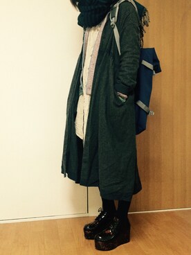 「POU DOU DOU（プードゥドゥ）のアイテム（シャツワンピース）」を使った、chi!さん（レディース・165cm）の冬コーディネート