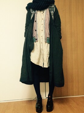 「POU DOU DOU（プードゥドゥ）のアイテム（シャツワンピース）」を使った、chi!さん（レディース・165cm）の冬コーディネート