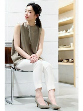 「アイテム（パンプス、グリーン系）」を使った、LUCYさん（レディース・163cm）の夏コーディネート