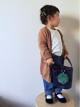 「アイテム（トートバッグ）」を使った、yir821さん（キッズ・80cm）の冬コーディネート