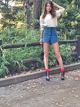 「カラーソックス」｜「アイテム（ブーティ）」を使った、ゆみとさん（レディース・160cm）の秋コーディネート