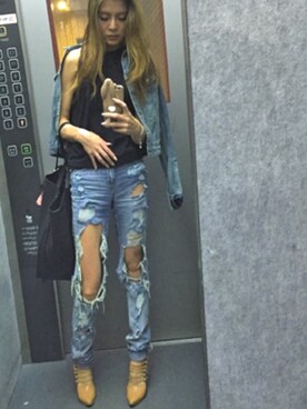 「rag & bone（ラグアンドボーン）のアイテム（デニムジャケット）」を使った、ゆみとさん（レディース・160cm）の春コーディネート