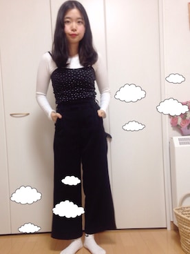「ブラック×ホワイト」｜「アイテム（その他シューズ）」を使った、ゆぽさん（レディース・152cm）の春コーディネート