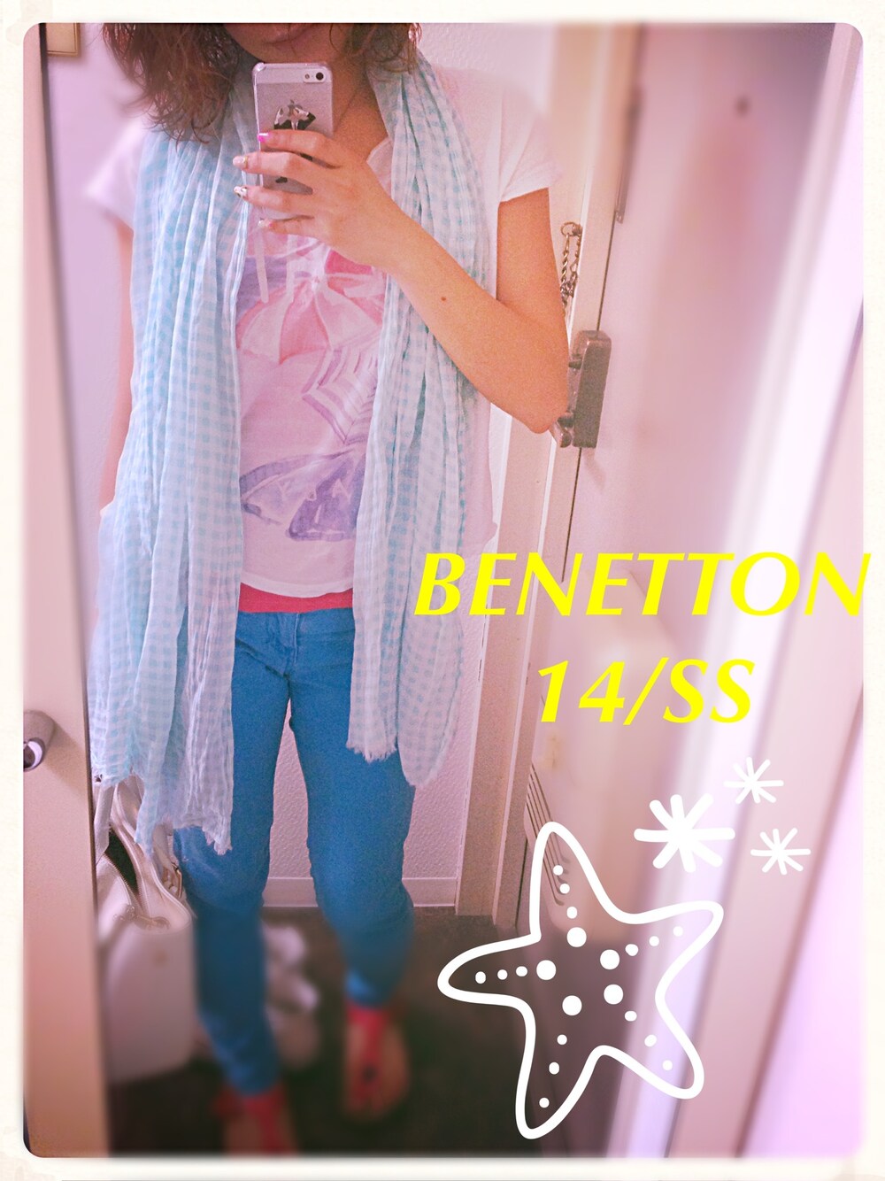 「BENETTON (UNITED COLORS OF BENETTON)の5Uスタンプドルマン半袖T【Tシャツ】（Tシャツ/カットソー、ホワイト系）」を使った、lisaさん（レディース・160cm）の夏コーディネートの1枚目の写真