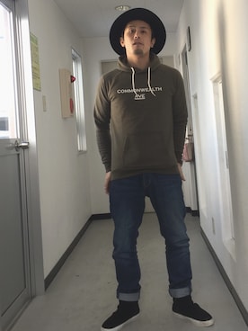 「GLOBAL WORK（グローバルワーク）のフェルトロングブリムハット/705078（ハット）」を使った、t1sideさん（メンズ・170cm）の冬コーディネート