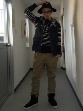 「GLOBAL WORK（グローバルワーク）のフェルトロングブリムハット/705078（ハット）」を使った、t1sideさん（メンズ・170cm）の冬コーディネート