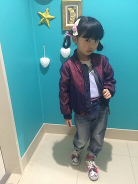 「ROLLERS（ローラーズ）のアイテム（パンツ）」を使った、rmurmuさん（キッズ・100cm）の冬コーディネート